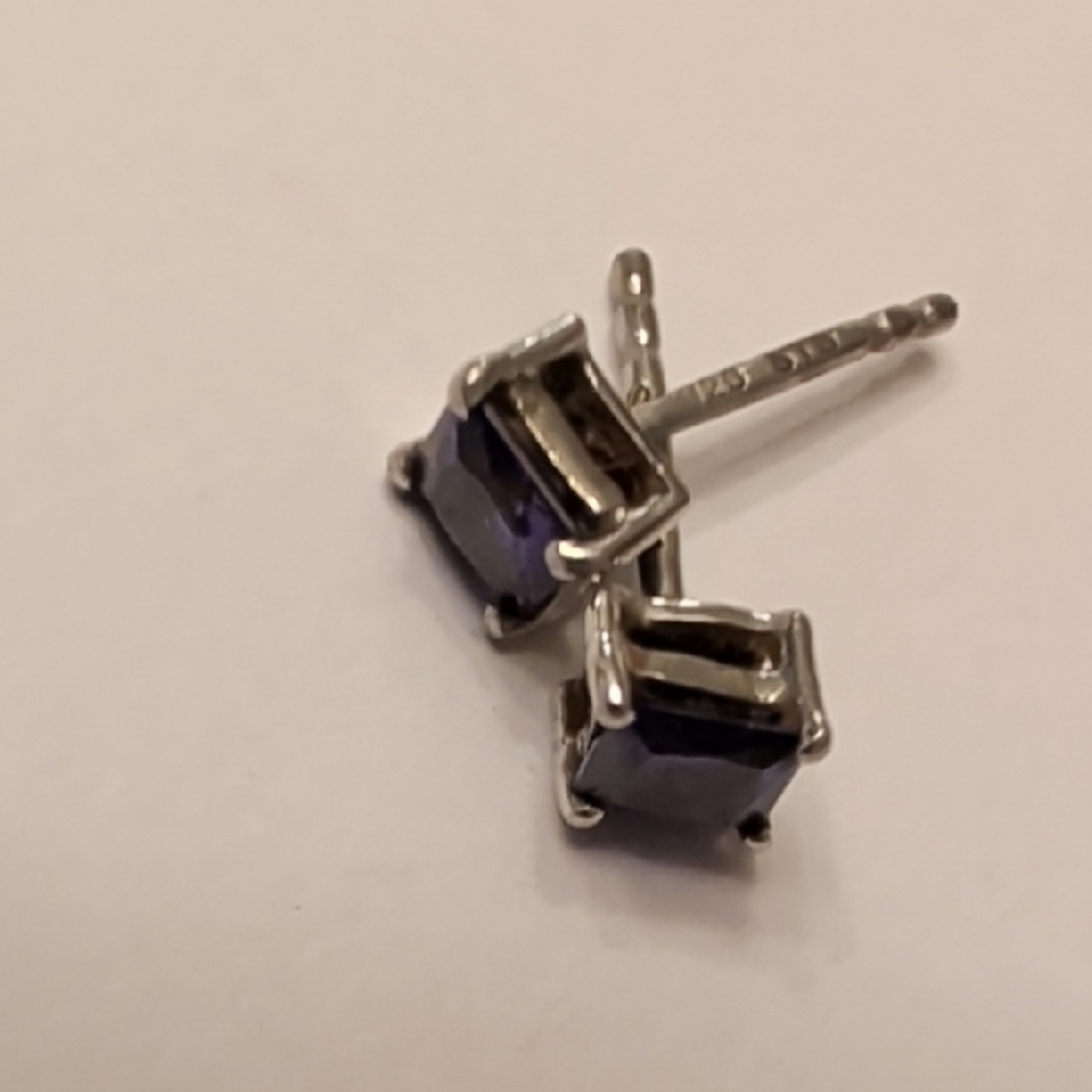 Sterling Silver Purple Stone Stud Earrings - Picture 5 of 6